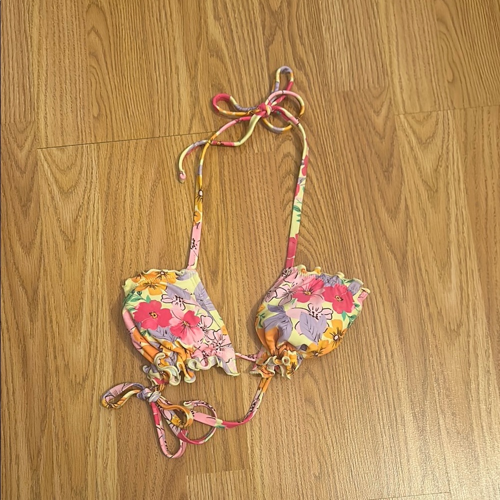 Floral Bikini Top with Ruffle Trim